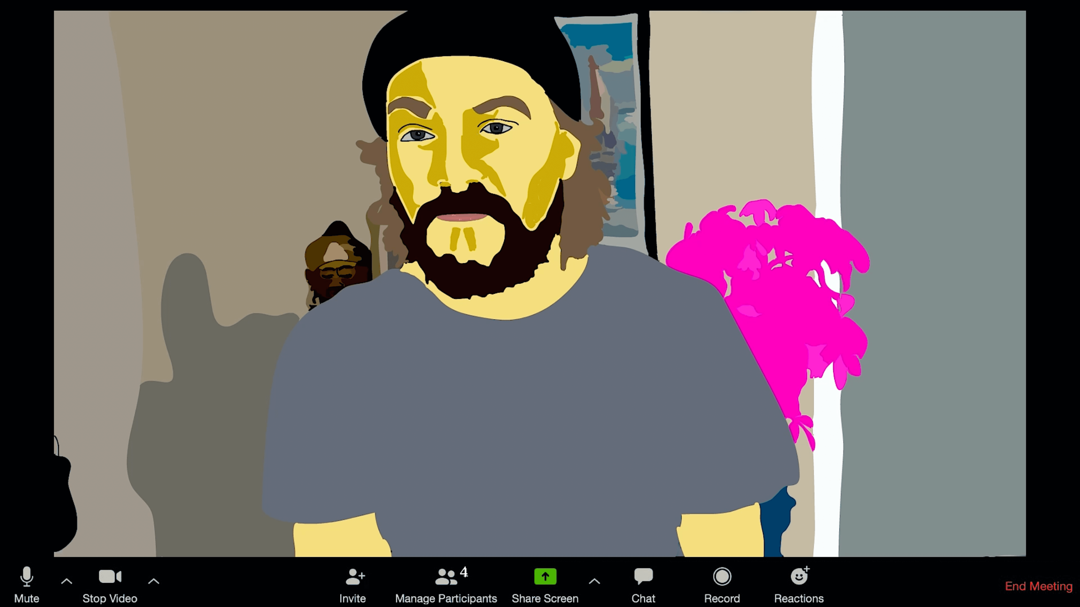 Cover photo of "Finding Yourself" a short documentary which shows a rotoscope of a man on a Zoom call with his grey T-shirt and black beanie
